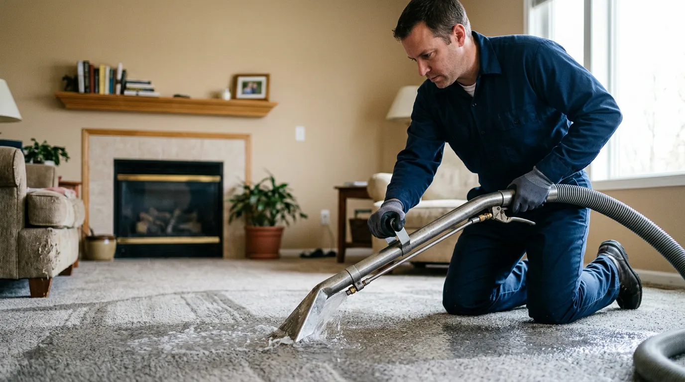 Water damage restoration technician working near Keene, TX